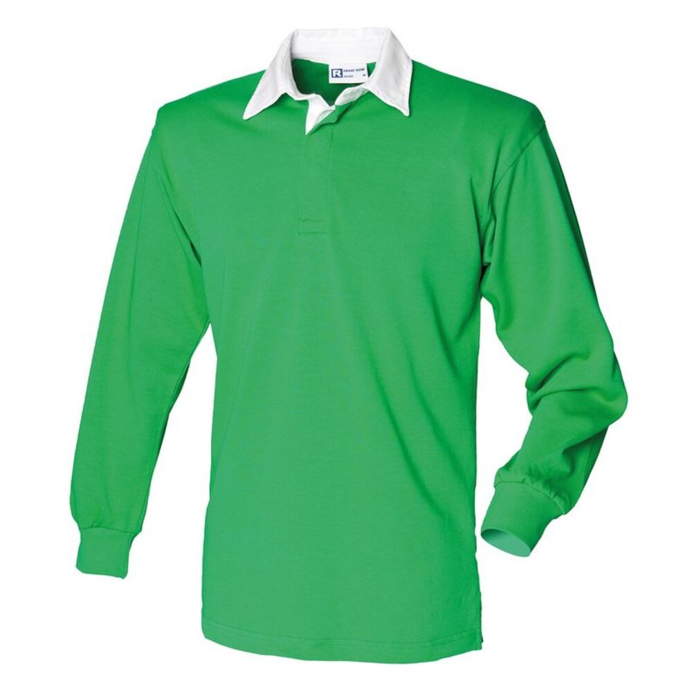 Front Row Long Sleeve Classic Rugby Polo Shirt / Bright Green/White